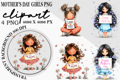 Whimsical Mother's Day Girls PNG Clipart Watercolor png Product Image 1