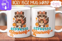 Coffee lover mug wrap sublimation, Fall Raccoon mug png Product Image 1