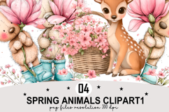 Whimsical Spring Animals Clipart Watercolor png Product Image 1