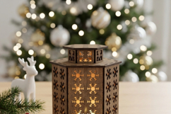 Laser Cut Christmas Lantern Wooden Snowflake Tealight Lamps Product Image 3