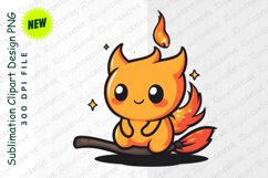 Cute Cartoon Fire Creature On A Broom Clipart Product Image 1