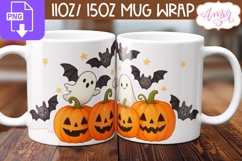 Cute Halloween mug wrap PNG, Cute ghost and pumpkins png Product Image 2