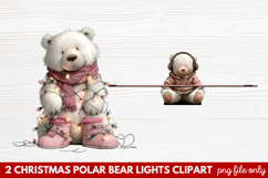 Christmas Polar Bear Lights Clipart | Cute Holiday Bear PNG Product Image 1