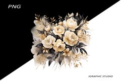 Black and Gold Flowers PNG, Watercolor Floral, Bouquet Product Image 1