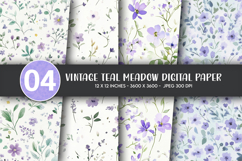 Vintage Teal Meadow Digital Paper Product Image 1