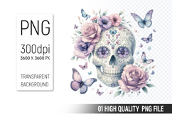 Sugar Skull Clipart PNG, Sublimation Skull Flowers Product Image 1