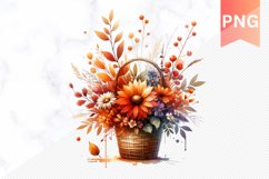 Autumn Flowers Basket Sublimation - Clipart PNG Design Product Image 1