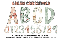 Sage Green Christmas Alphabet Png Clipart, letters doodle Product Image 1