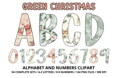 Sage Green Christmas Alphabet Png Clipart, letters doodle Product Image 1