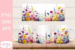Watercolor wildflowers Garden Mug Wrap for Sublimation Product Image 2