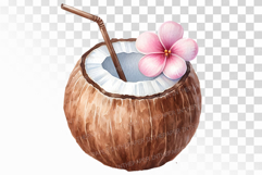 Watercolor Striped Beach Umbrella Coastal Summer PNG Product Image 1