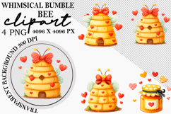 Watercolor Valentine Bumble Bee Clipart png Product Image 1