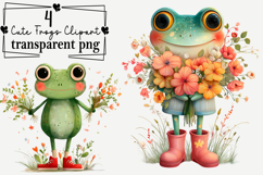 Whimsical Cute Frogs Clipart PNG Watercolor png Product Image 1