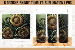Tooled Leather Sunflower DarkGreen Tumbler Sublimation Desi Product Image 7
