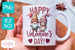 Happy Valentine's day mug wrap PNG, Valentines gnome png Product Image 1