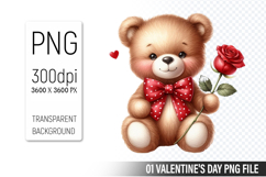 Valentine&#039;s Cute Bear Clipart PNG, Bear Graphic For Crafts Product Image 1
