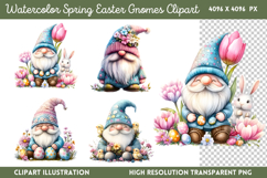 Watercolor Spring Easter Gnomes Clipart PNG Product Image 1