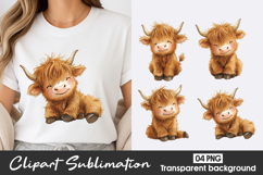 Cute Highland Calf Watercolor Clipart Sublimation PNG Product Image 1