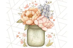 Flowers in Glass Jars PNG, Rustic Floral Watercolor Clipart Product Image 4