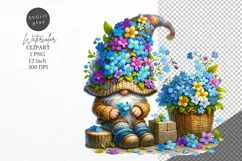 Gnome clipart, Forget me nots clipart, Floral clipart Product Image 1