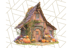 Fall Barn Clipart PNG With Pumpkins and Flowers, Autumn Png Product Image 4