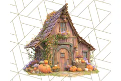 Fall Barn Clipart PNG With Pumpkins and Flowers, Autumn Png Product Image 4