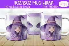 Cute Watercolor Halloween witch mug wrap PNG for Sublimation Product Image 1