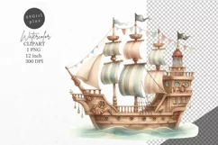 Ocean clipart, Pirate ship clipart, Watercolor clipart Product Image 1
