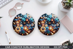 Flowers Car Coaster Sublimation| Christmas Coaster PNG Product Image 1