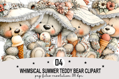 Whimsical Summer Teddy Bear Clipart Watercolor png Product Image 1