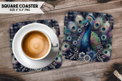 Peacock, Birds &amp; Others, Buffalo Plaid Square Coaster PNG Product Image 1
