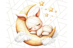 Sleeping Baby Animals PNG, Moon and Stars Nursery Clipart Product Image 4