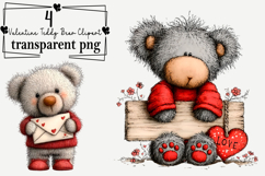 Whimsical Valentine Teddy Bear Clipart Watercolor PNG Product Image 1