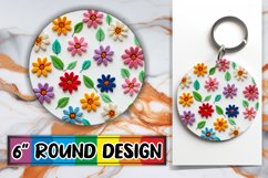 3D Blossom Embroidered Elegance - Circle Sublimation Keychai Product Image 1