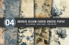 Antique Yellow Floral Digital Paper Product Image 1