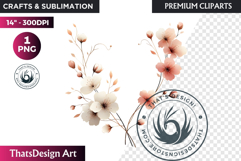 Rose Gold Pink flowers Clipart, Abstract Flowers Wedding PNG Product Image 1