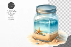 Summer clipart, Ocean in glass jar, Holiday clipart Product Image 1