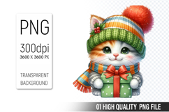 Christmas Cat Clipart PNG, Watercolor Christmas Animals Product Image 1