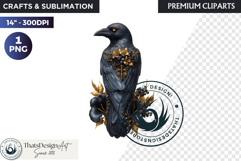 Floral Ravens Fantasy clipart, Gothic Botanical Bird Graphic Product Image 1