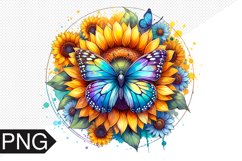 Butterfly and Sunflower Sublimation - Clipart PNG Design Product Image 1