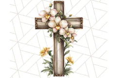 Faith Cross PNG with Flowers, Watercolor Religious Art Print Product Image 4