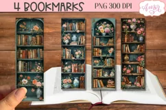 Old book shelves bookmark, watercolor books PNG printable Product Image 1