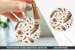 Flower Keychain Sublimation - Autumn Keychain PNG Design Product Image 1