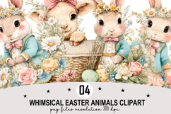 Whimsical Easter Animals Clipart Watercolor Easter Bunny PNG Product Image 1