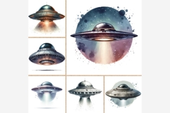 Watercolor UFO Clipart Pack | 12 JPG Files, Flying Saucer Product Image 3