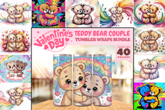Valentine’s Day Teddy Bear Couple Tumbler Wrap PNG Big Bundl Product Image 1