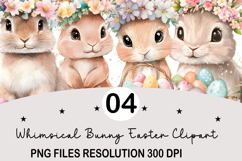 Whimsical Bunny Easter Clipart, Watercolor Easter Bunny PNG Product Image 1