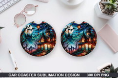 Houses Car coaster sublimation, Halloween Coaster PNG Product Image 1