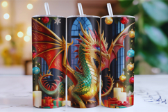 Merry Christmas Dragon Tumbler Wrap | Christmas Wrap Product Image 1