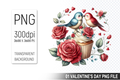 Cupcake With Bird, Valentine&#039;s Digital Clipart PNG File Product Image 1